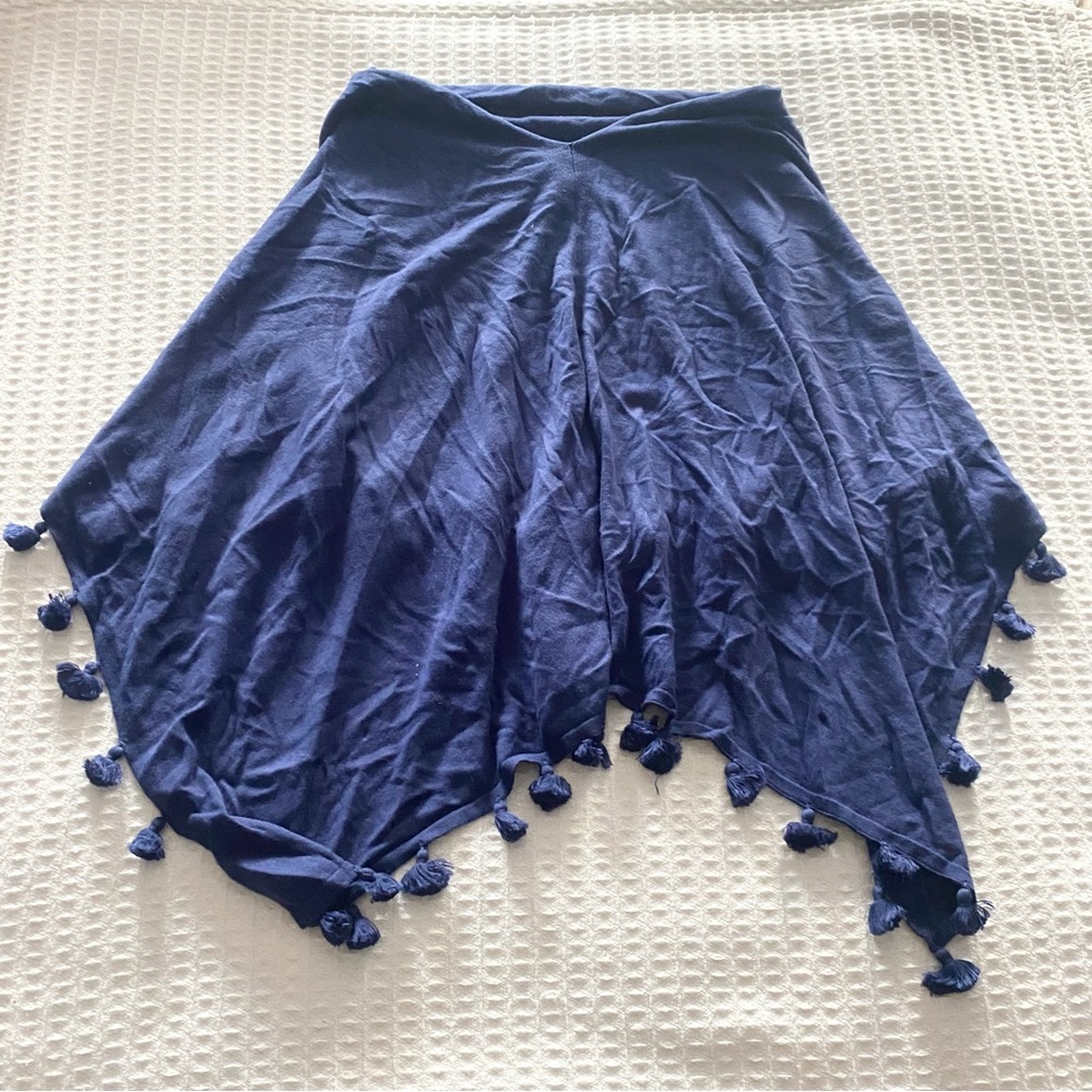 Caroline Grace Tassel Trim Cotton Cashmere Topper midnight blue NWOT - Picture 5 of 5